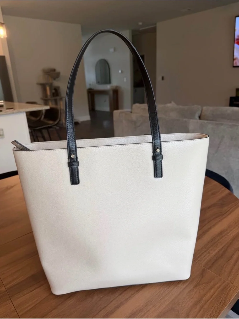kate spade White and Black Leather Tote